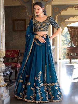 Blue Embroidered Designer Lehenga Choli with Dupatta 2