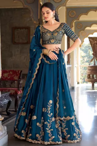 Blue Embroidered Designer Lehenga Choli with Dupatta