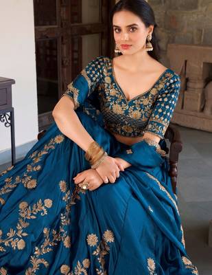 Blue Embroidered Designer Lehenga Choli with Dupatta 4