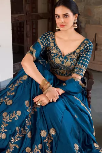 Blue Embroidered Designer Lehenga Choli with Dupatta