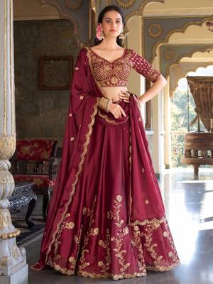 Rani Pink Embroidered Designer Lehenga Choli with Dupatta 1