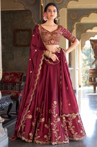 Rani Pink Embroidered Designer Lehenga Choli with Dupatta