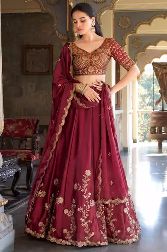 Rani Pink Embroidered Designer Lehenga Choli with Dupatta