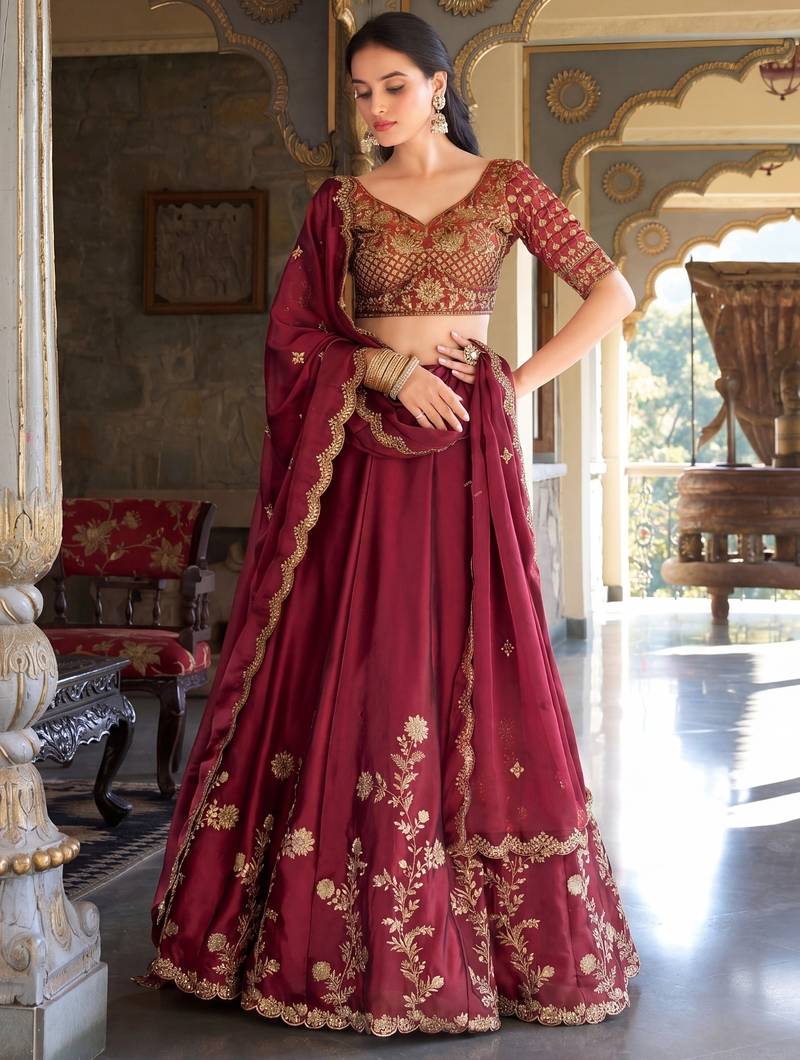 Rani Pink Embroidered Designer Lehenga Choli with Dupatta