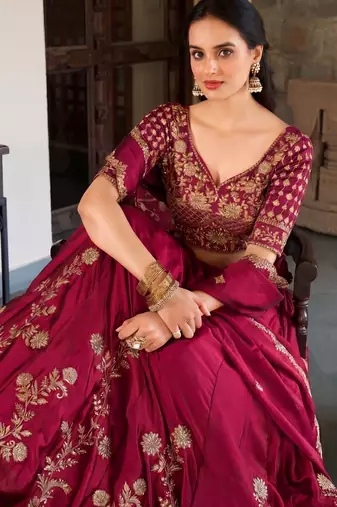 Rani Pink Embroidered Designer Lehenga Choli with Dupatta