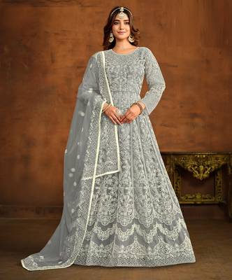 GREY HEAVY WORK NET GOWN  1