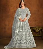 GREY HEAVY WORK NET GOWN 