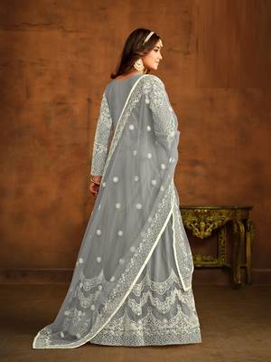 GREY HEAVY WORK NET GOWN  3