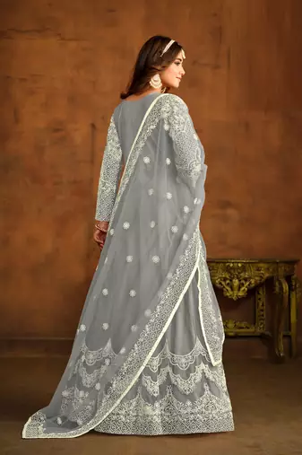 GREY HEAVY WORK NET GOWN 