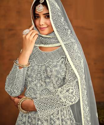 GREY HEAVY WORK NET GOWN  4