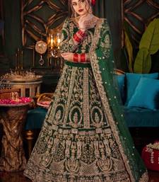DESIGNER GREEN VELVET FABRIC WEDDING BRIDAL LEHENGA CHOLI SEMI STITCHED