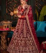 DESIGNER MAROON VELVET FABRIC WEDDING BRIDAL LEHENGA CHOLI SEMI STITCHED