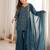 Teal silk blend embroidered kurta palazzo dupatta set