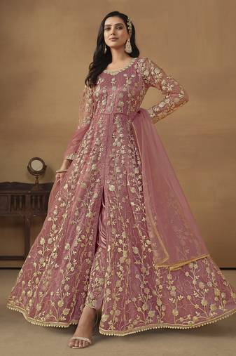 Exquisite Pink Net Pant Style Gown