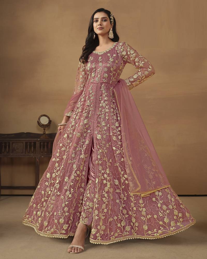 Exquisite Pink Net Pant Style Gown