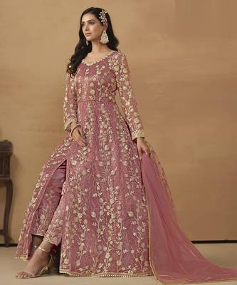 Exquisite Pink Net Pant Style Gown 3