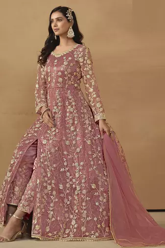 Exquisite Pink Net Pant Style Gown