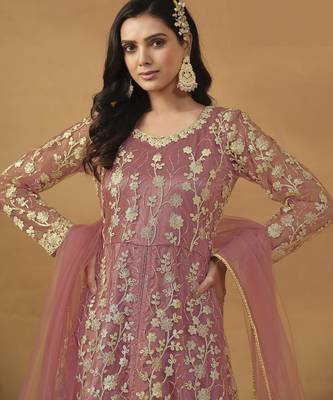 Exquisite Pink Net Pant Style Gown 4