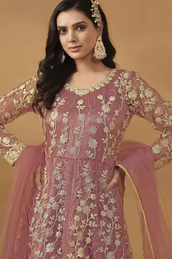 Exquisite Pink Net Pant Style Gown