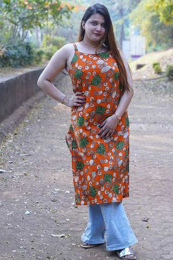 orange kalamkari kurti
