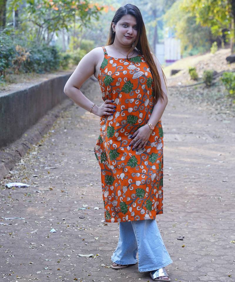 orange kalamkari kurti