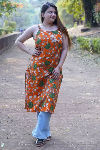 orange kalamkari kurti