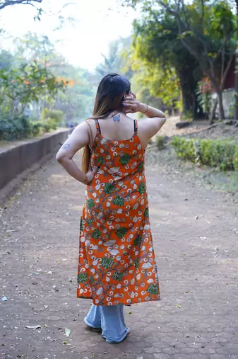 orange kalamkari kurti