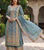 Grey vichitra silk sharara salwar suit - unstitched
