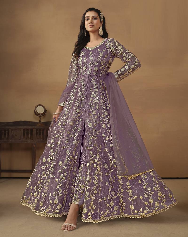 Elegant Lavender Pant Style Net Gown