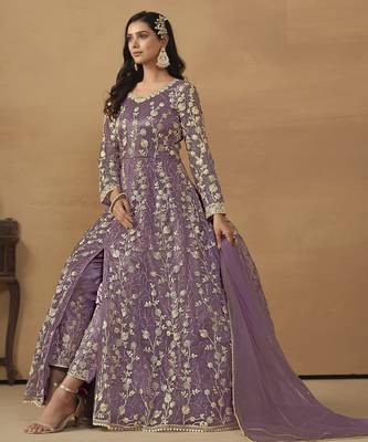 Elegant Lavender Pant Style Net Gown 3