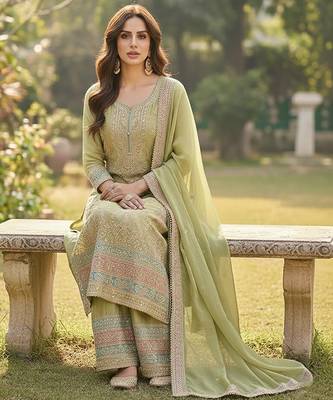 Green vichitra silk sharara salwar suit 2