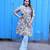 off white kalamkari a line band collar kurti