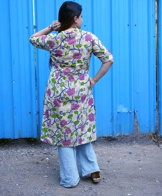 off white kalamkari a line band collar kurti 3
