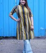 mustard & black striped handblock kurta