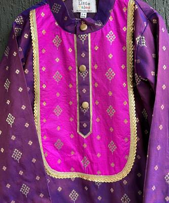 Deep royal purple embroidered cotton silk Boy's Kurta Pyjama 3
