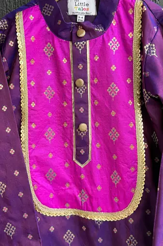 Deep royal purple embroidered cotton silk Boy's Kurta Pyjama