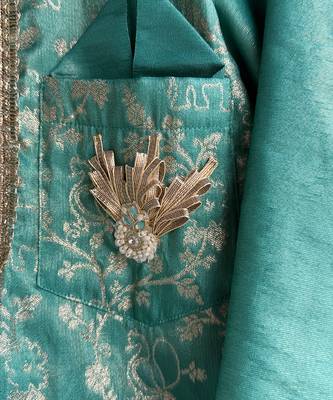 Pastel green embroidered cotton silk Boy's Kurta Pyjama 4