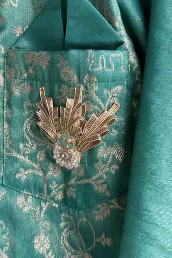 Pastel green embroidered cotton silk Boy's Kurta Pyjama