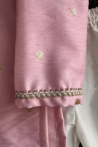 Baby pink embroidered cotton silk Boy's Kurta Pyjama