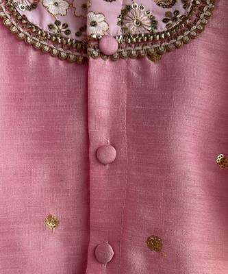 Baby pink embroidered cotton silk Boy's Kurta Pyjama 5