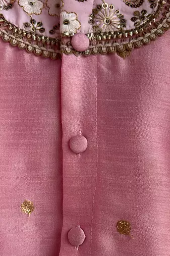 Baby pink embroidered cotton silk Boy's Kurta Pyjama