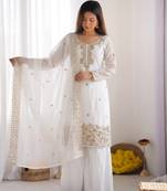 White gmy choo silk embroidered sharara set
