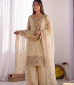 Cream gmy choo silk embroidered sharara set