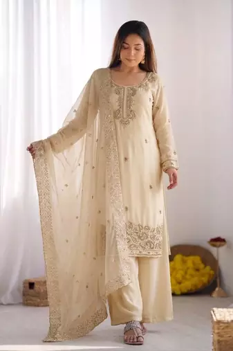 Cream gmy choo silk embroidered sharara set