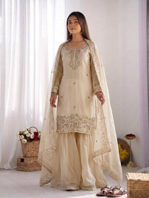 Cream gmy choo silk embroidered sharara set 3
