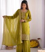 Olive gmy choo silk embroidered sharara set