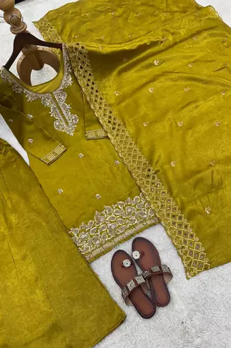 Olive gmy choo silk embroidered sharara set