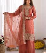 Pink gmy choo silk embroidered sharara set