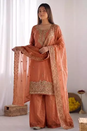 Pink gmy choo silk embroidered sharara set