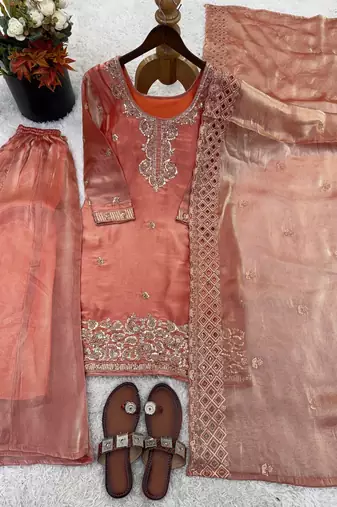 Pink gmy choo silk embroidered sharara set